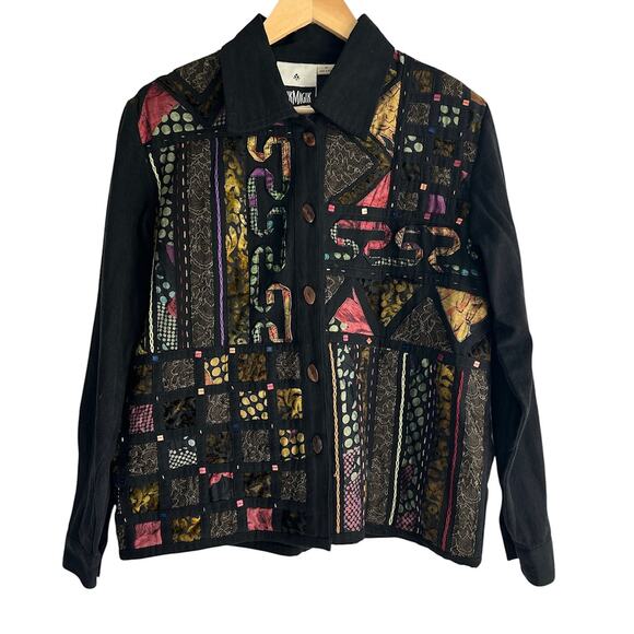 Yak Magik Medium‎ Cotton Blend Boho Beaded Sequined Embroidered Mix Media Jacket - Picture 1 of 7